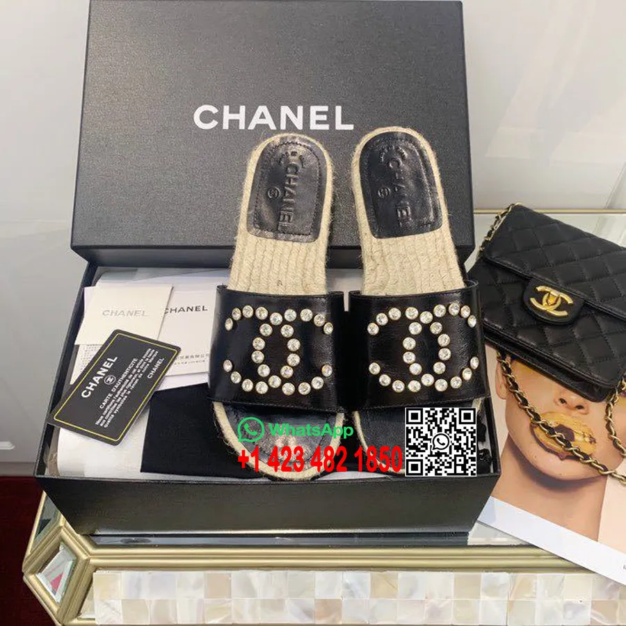 Chanel Crystal Cc Espadrille Sandale Od Teleće Kože Kolekcija Proljeće/ljeto 2020., Crne