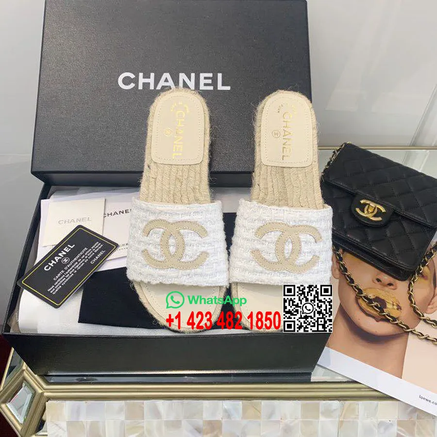 Chanel Cc Alpargatas Tweed/piel De Becerro Colección Primavera/verano 2020, Blanco/beige