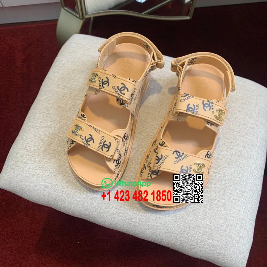 Chanel Pvc-klettverschluss-dad-sandalen Frühjahr/sommer 2020-kollektion, Beige/schwarz