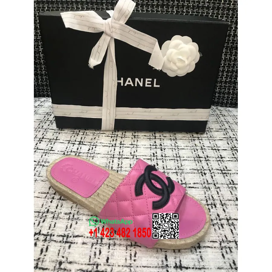 Chanel Cc Gewatteerde Espadrille Sandalen Kalfsleer Collectie Lente/zomer 2020, Roze/zwart