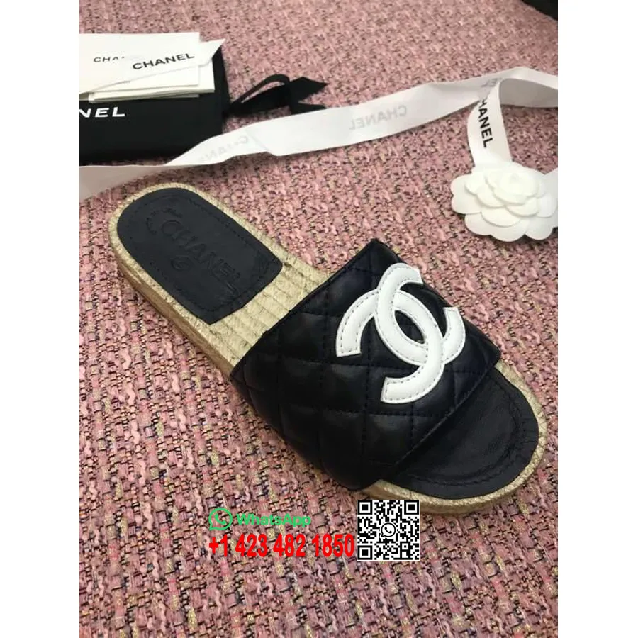 Sandale Espadrile Matlasate Chanel Cc Piele De Vitel Colectia Primavara/vara 2020, Negru/alb