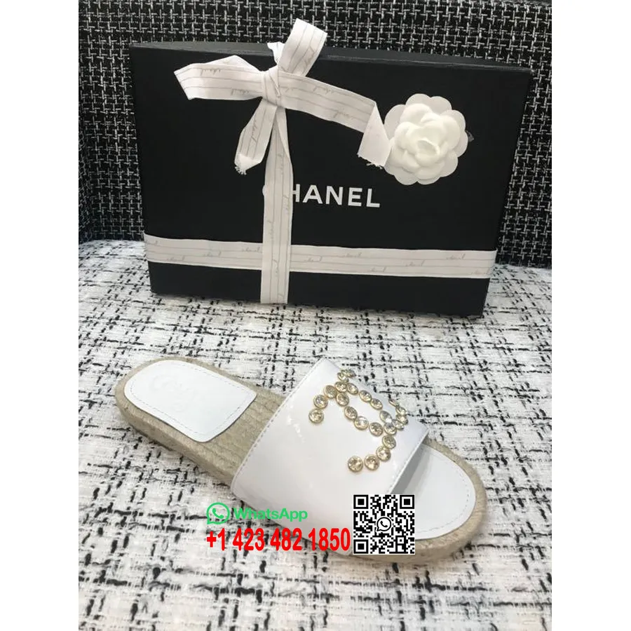 Chanel Crystal Cc Espadrille Sandaler Kalveskinn Vår/sommer 2020 Kolleksjon, Hvit