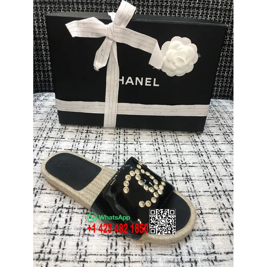 Sandale Espadrile Chanel Crystal Cc Piele De Vițel Colecția Primăvară/vară 2020, Negru