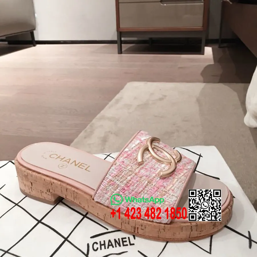 Chanel Cc Korksandaler Tweed/kalveskinn Vår/sommer 2020-kolleksjon, Lys Rosa