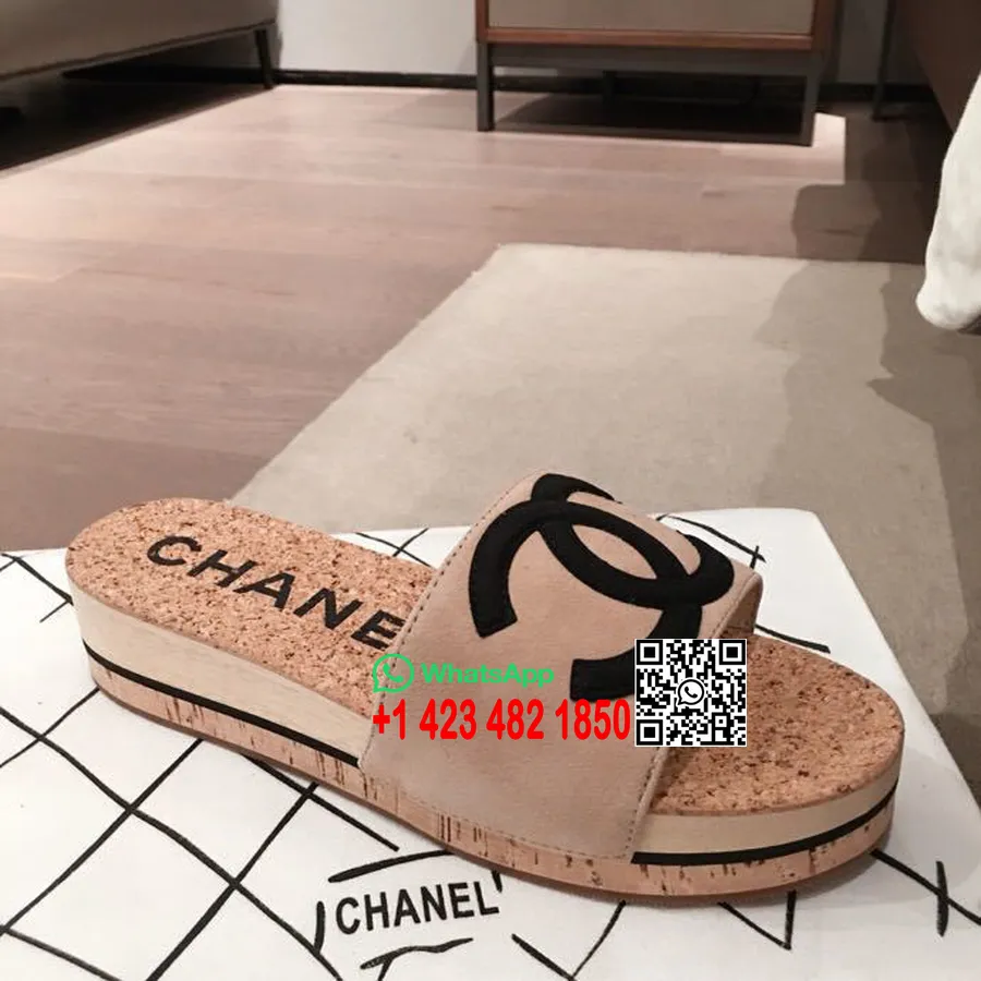 Chanel Korksandalen Wildleder/kalbsleder Frühjahr/sommer 2020-kollektion, Beige/schwarz