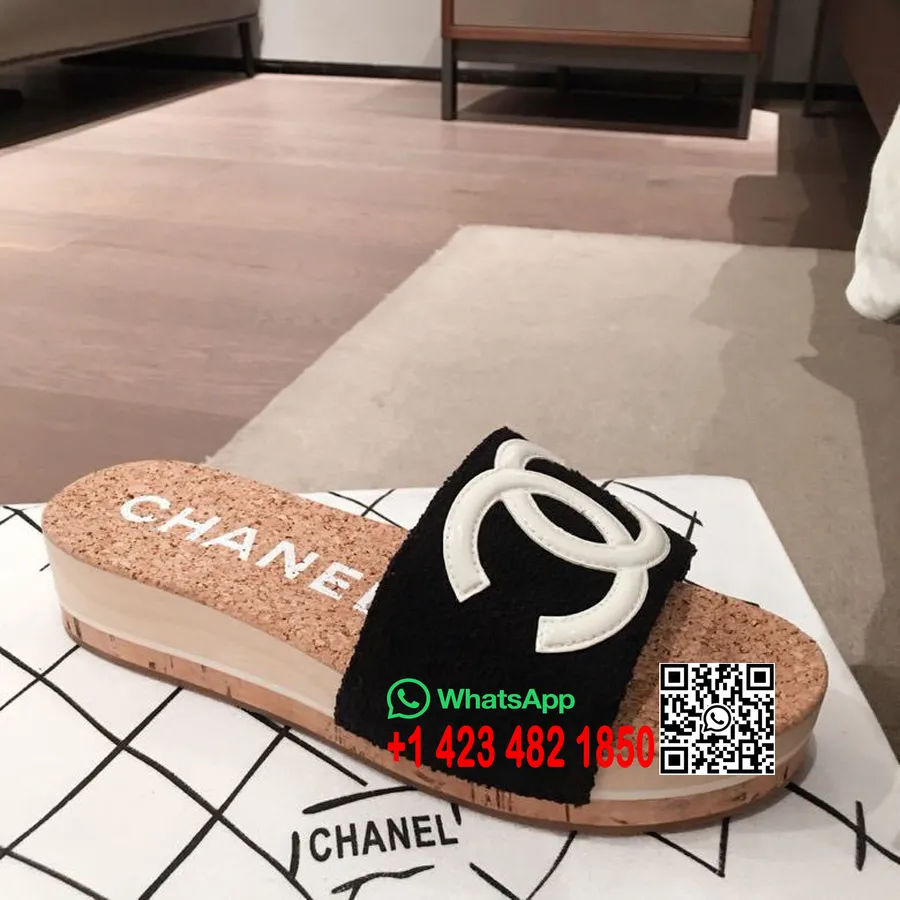 Chanel Korksandalen Wildleder/kalbsleder Frühjahr/sommer 2020 Kollektion, Schwarz/weiß