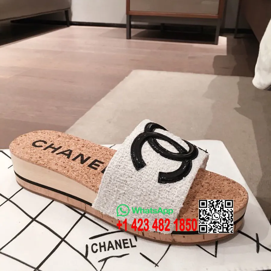 Chanel Korksandalen Wildleder/kalbsleder Frühjahr/sommer 2020 Kollektion, Weiß/schwarz