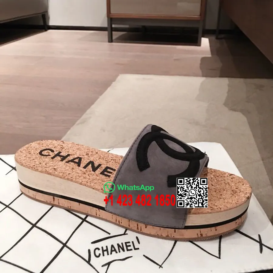 Chanel Korksandalen Wildleder/kalbsleder Frühjahr/sommer 2020 Kollektion, Grau/schwarz