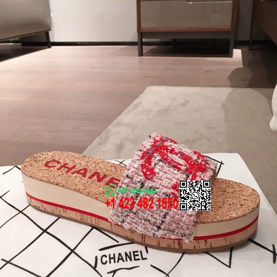 Chanel Korksandalen Tweed/kalbsleder Frühjahr/sommer 2020 Kollektion, Rot