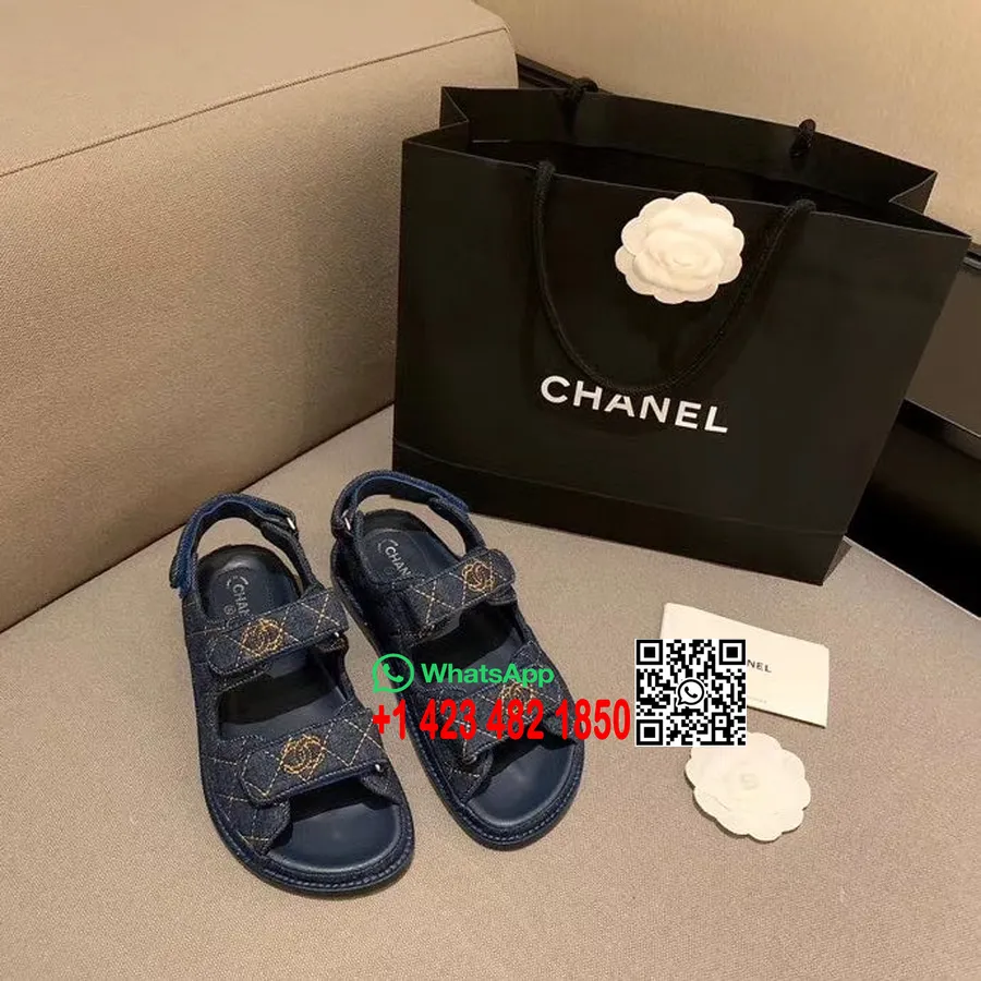 Chanel Denim Strengensandalen Met Klittenband Kalfsleer Collectie Lente/zomer 2020, Blauw