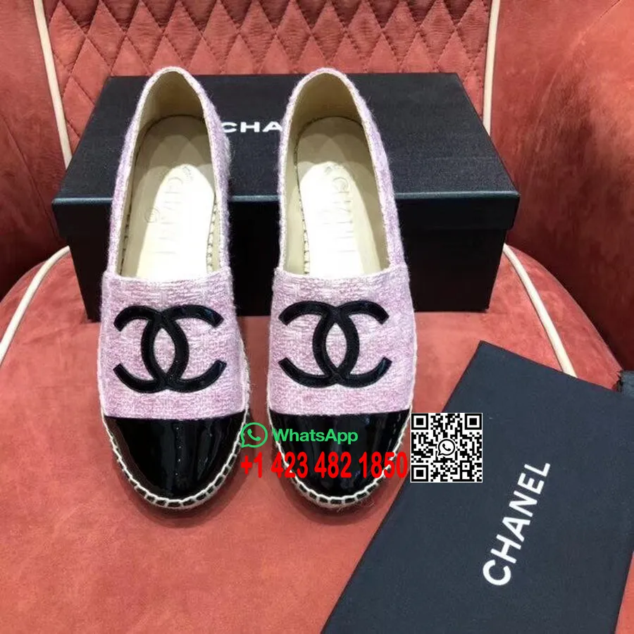 Espadryle Chanel Patent/tweed Skóra Jagnięca Kolekcja Wiosna/lato 2020, Różowy/czarny