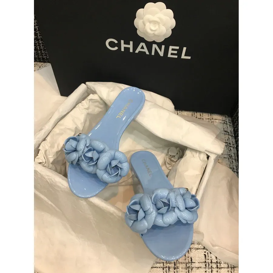 Chanel Camelia Flower PVC Jelly Sandals Spring/Summer 2020 Collection, Light Blue