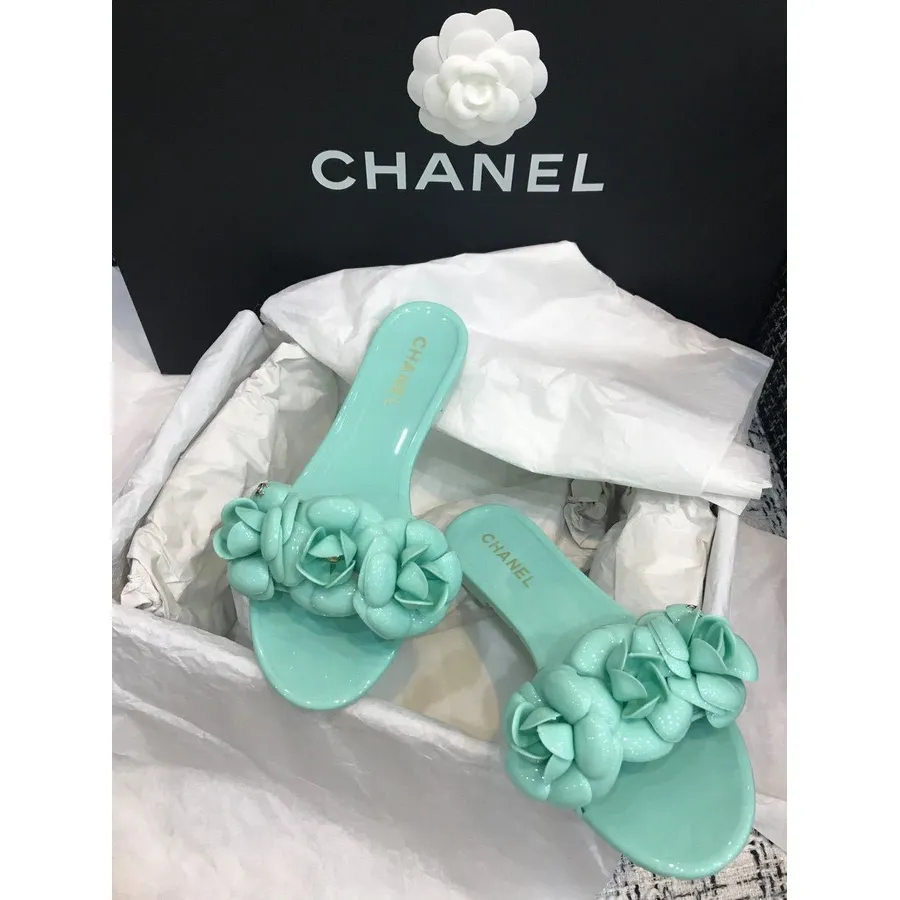 Chanel Camelia Kwiat Galaretkowe Sandały Z Pvc, Kolekcja Wiosna/lato 2020, Turkusowe