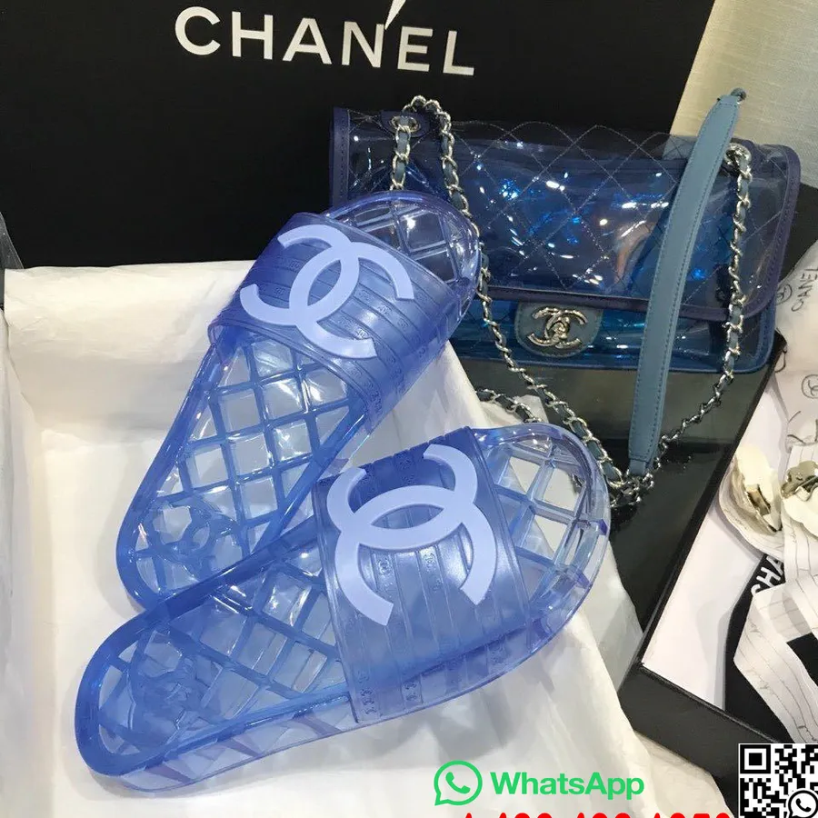 Chanel Glossy Transparent CC Logo PVC Pool Mules/Slides Spring/Summer 2020 Collection, Blue