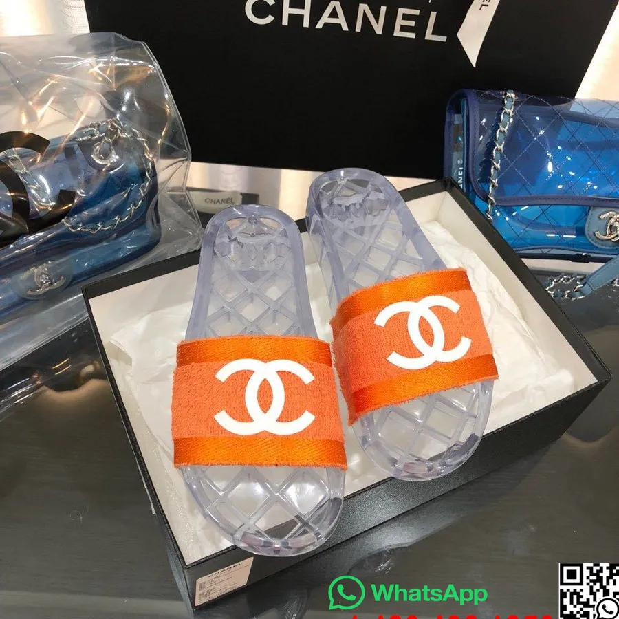 țesătură Chanel Transparentă Logo Cc Pvc șapuri/tobogane Colecția Primăvară/vară 2020, Portocaliu