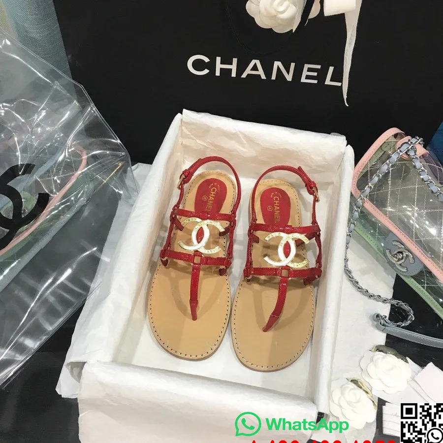 Chanel Cage Cc Logo String Sandaler Kalveskind Forår/sommer 2020 Act 2 Kollektion, Rød