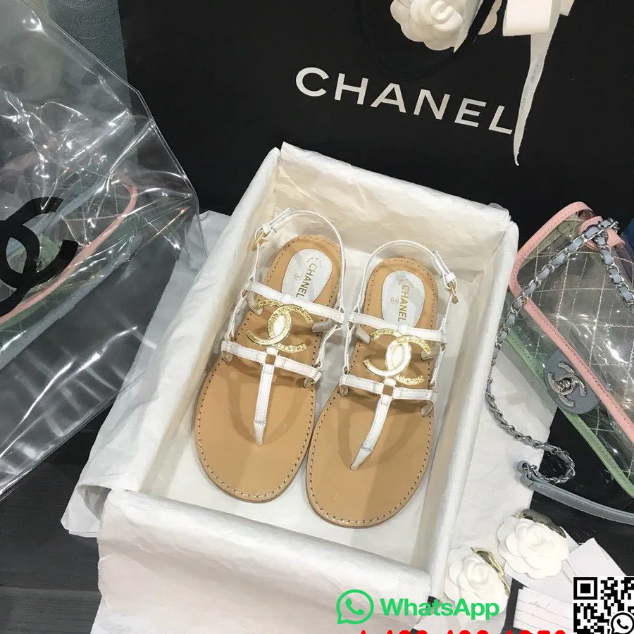 Chanel Cage Cc Logo String Sandaler Kalveskind Forår/sommer 2020 Act 2 Kollektion, Hvid