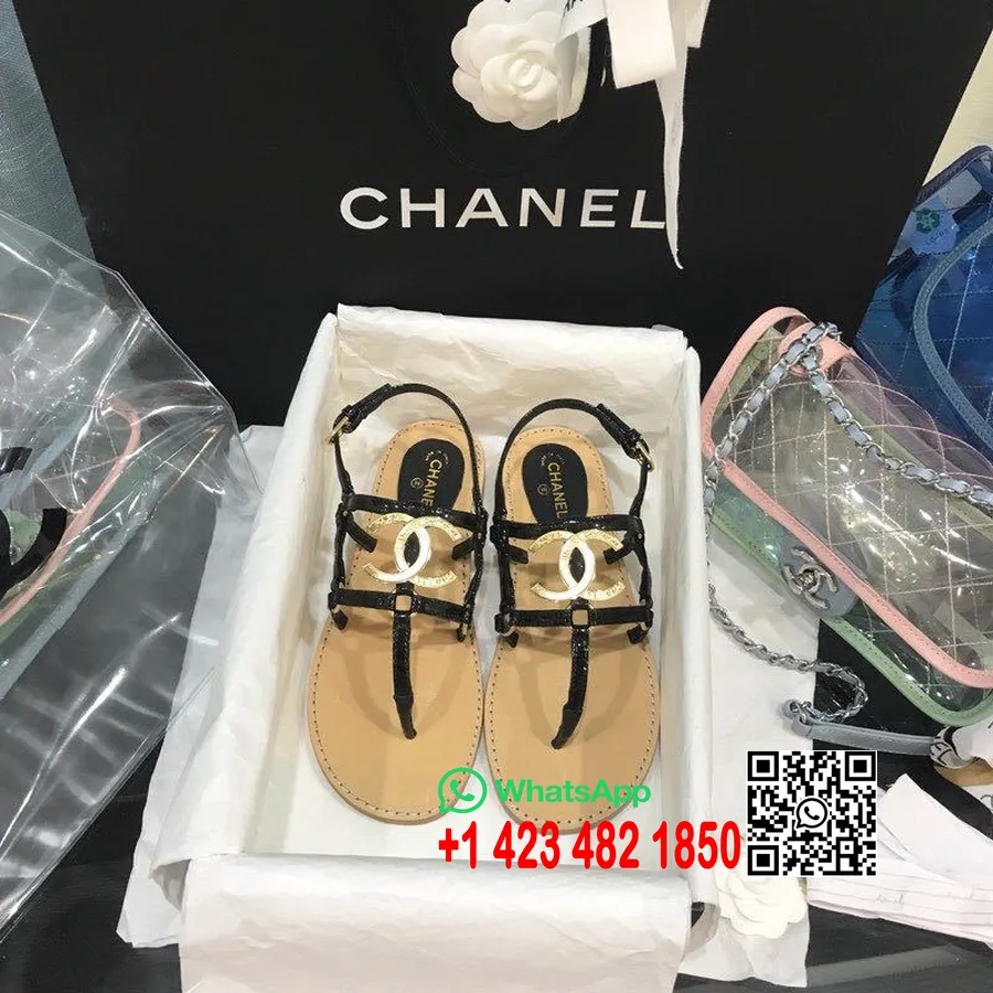 Chanel Cage Cc Logo String Sandaler Kalveskind Forår/sommer 2020 Act 2 Kollektion, Sort