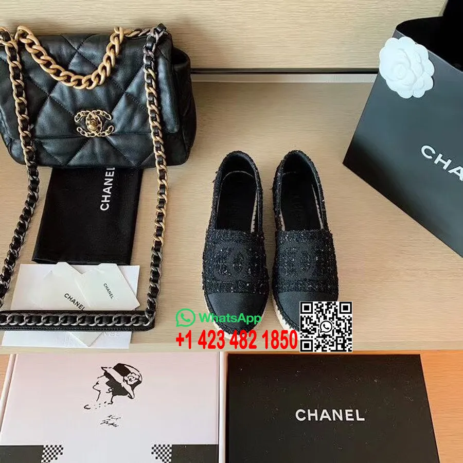 Alpargatas Chanel Tweed Piel De Cordero Colección Primavera/verano 2020, Negro