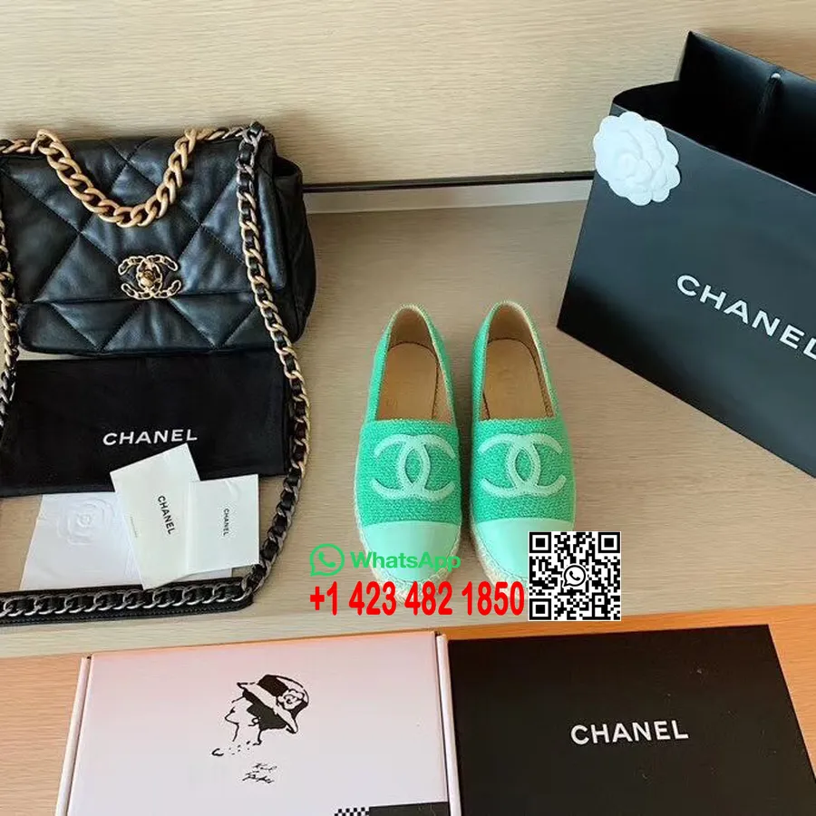 Chanel Tvídové Espadrilky Z Jahňacej Kože Kolekcia Jar/leto 2020, Zelená