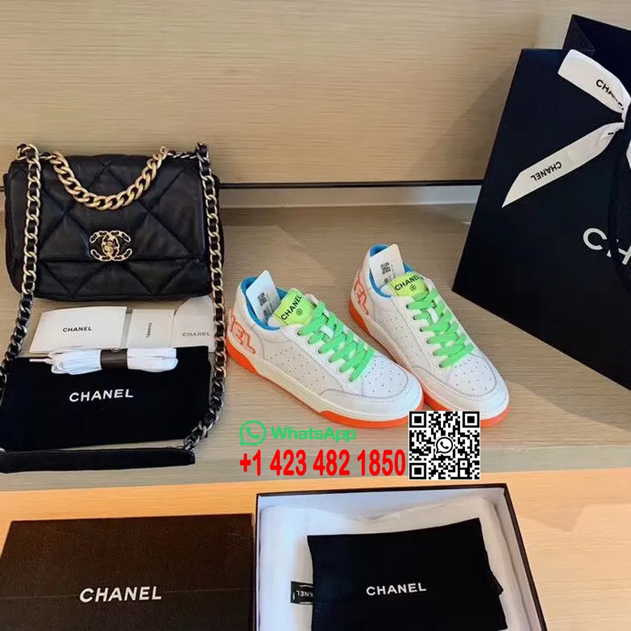 Chanel Tênis Esportivo Em Couro De Bezerro Coleção Primavera/verão 2020, Laranja Neon/amarelo Neon