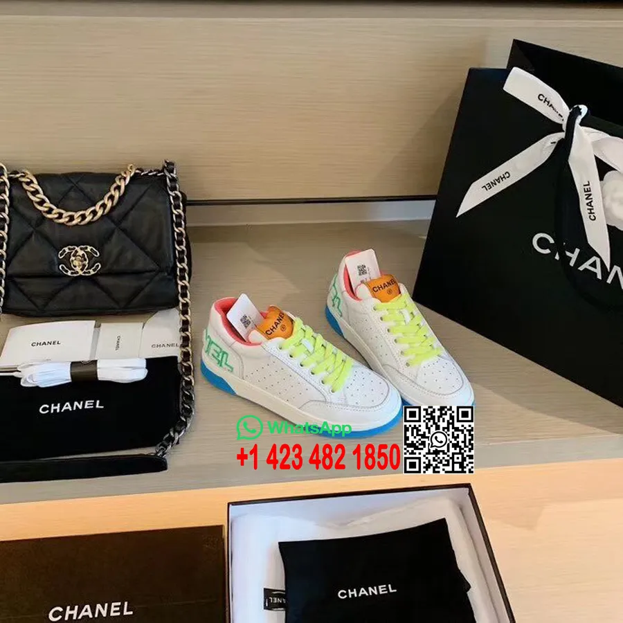 Chanel Sports Trainer Sneakers Calfskin Leather Spring/Summer 2020 Collection, Neon Yellow/Blue