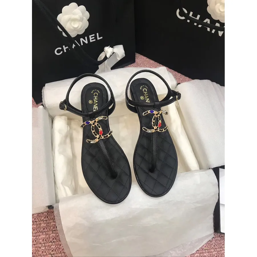 Chanel Cc Logo Elegante Tanga Couro De Bezerro Primavera / Verão 2020 Coleção Ato 2, Preto