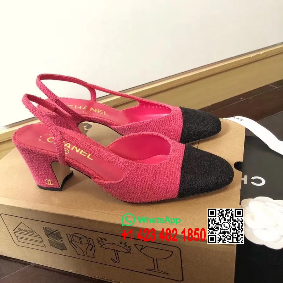 Chanel Tweed Slingback-Pumps Kalbsleder Frühjahr/Sommer 2020-Kollektion, Fuchsia/Schwarz