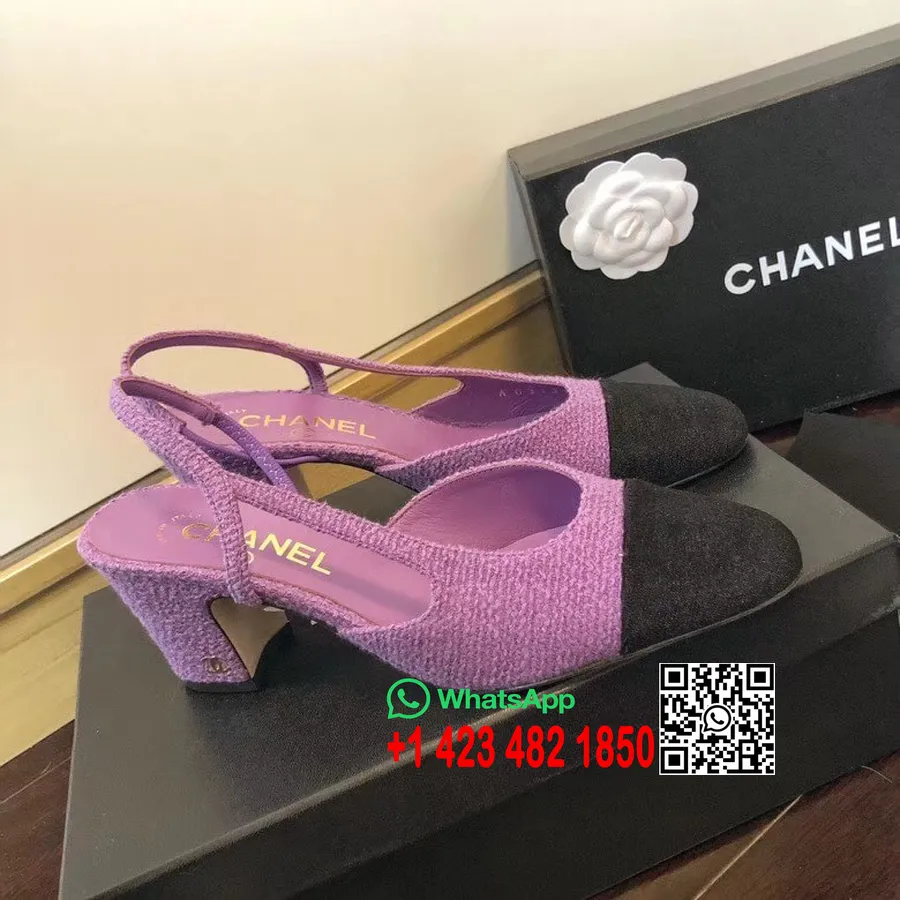 Chanel Tweed Slingback-Pumps Kalbsleder Frühjahr/Sommer 2020 Kollektion, Lila/schwarz