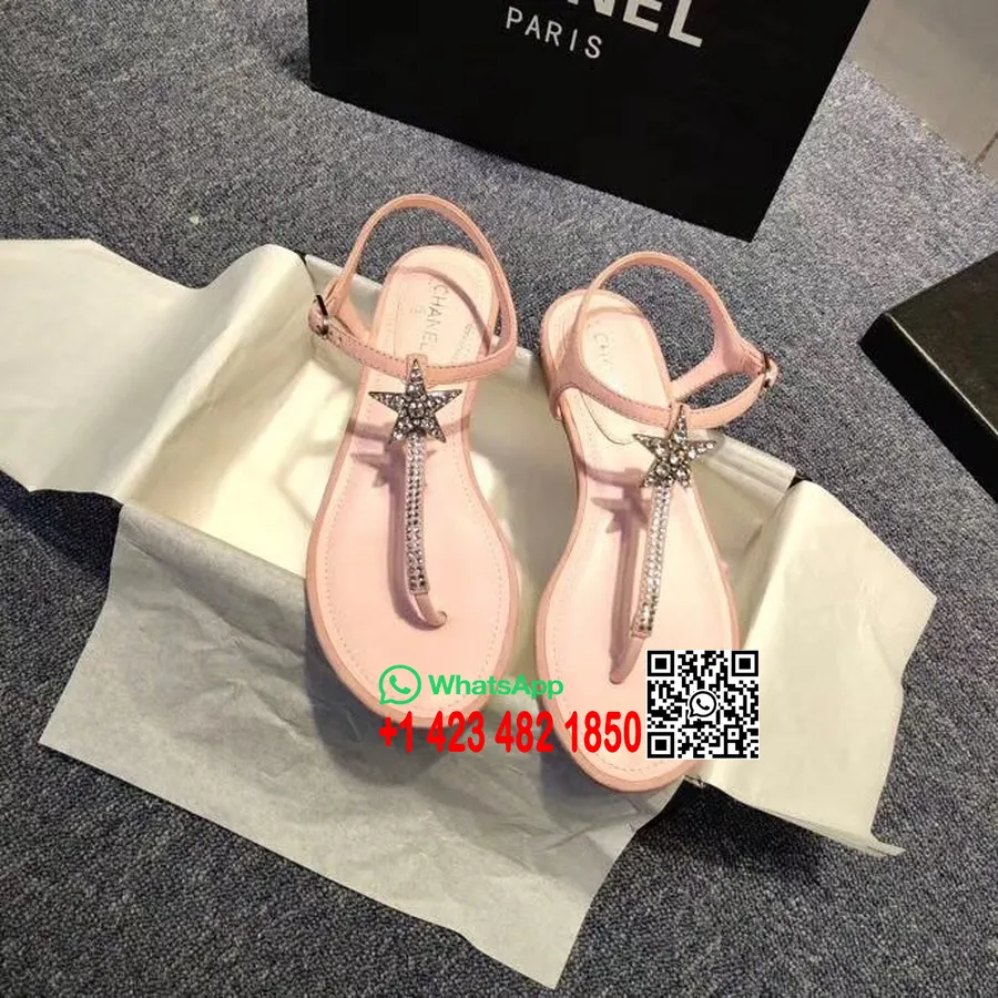 Chanel Embellished Star Cc Logo String Sandaler Kalveskinn Vår/sommer 2020 Act 1 Kolleksjon, Rosa