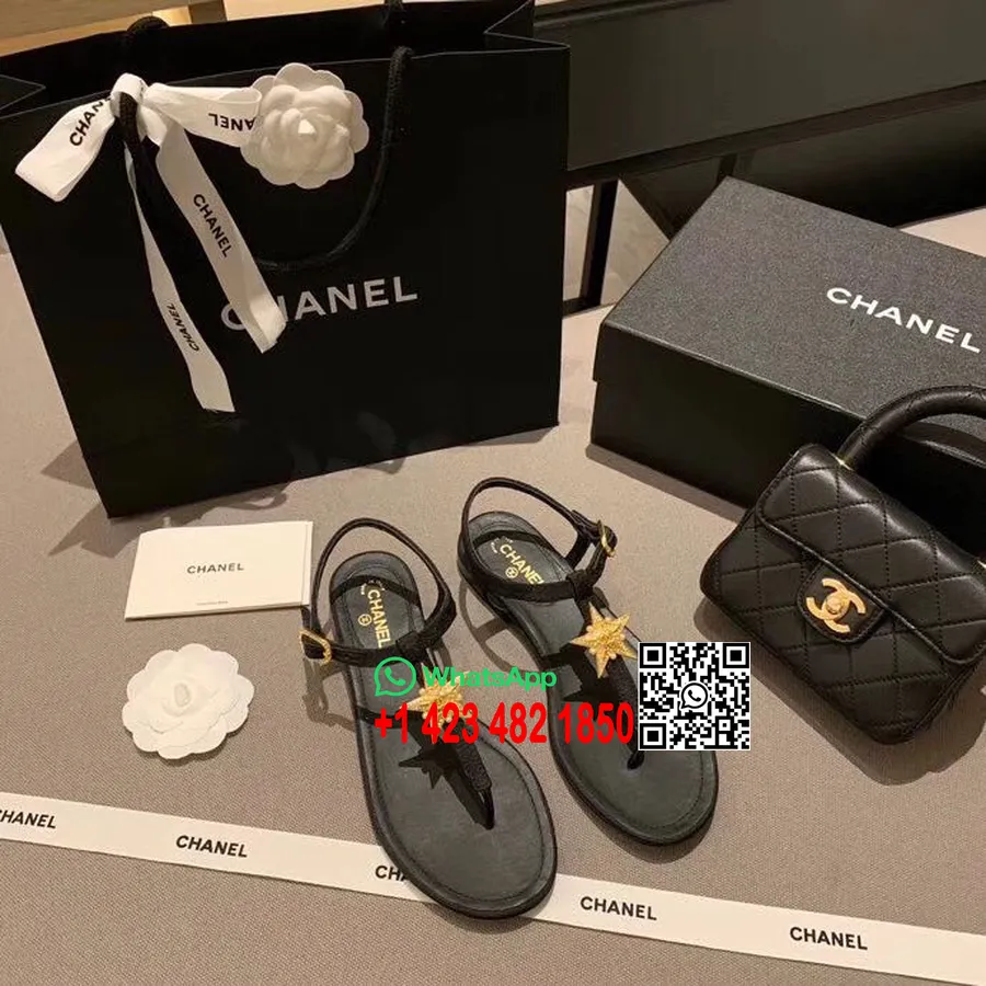 Chanel Star Cc Logo Thong Sandaler Kalveskinn Vår/sommer 2020 Akt 1 Kolleksjon, Svart