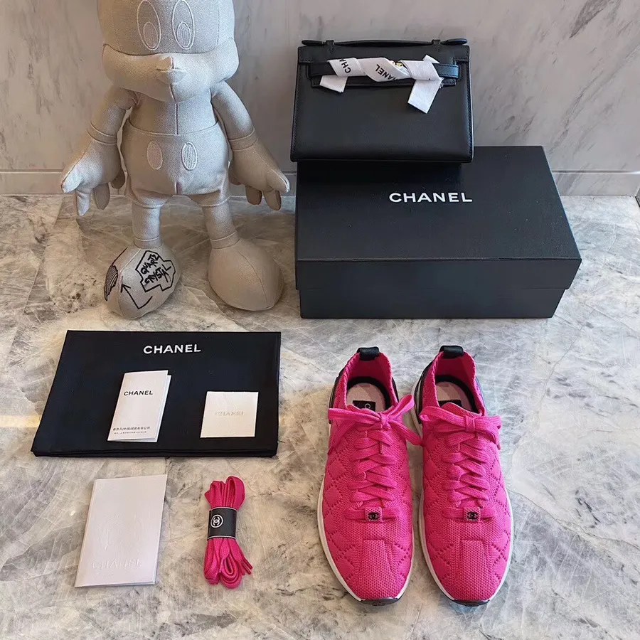 Chanel Sock Knit Trainer Sneakers Kalbsleder Frühjahr/Sommer 2020 Act 1 Kollektion, Fuchsia