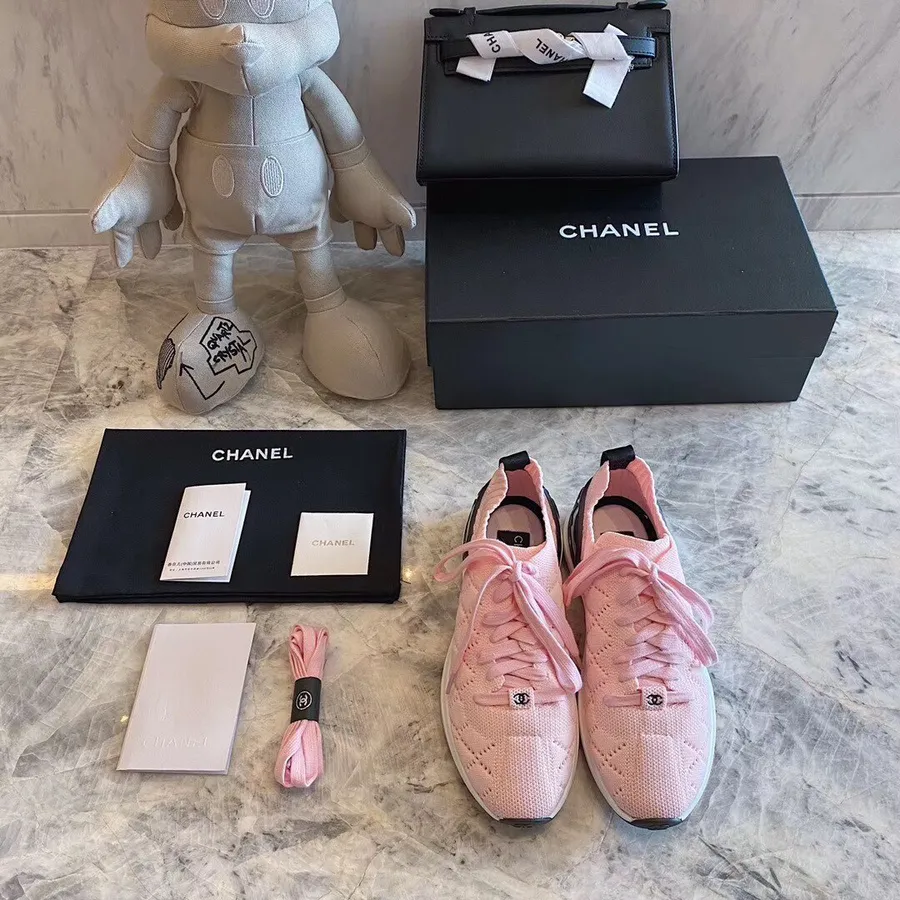 Chanel Sock Knit Trainer Sneakers Kalbsleder Frühjahr/Sommer 2020 Act 1 Kollektion, Hellrosa