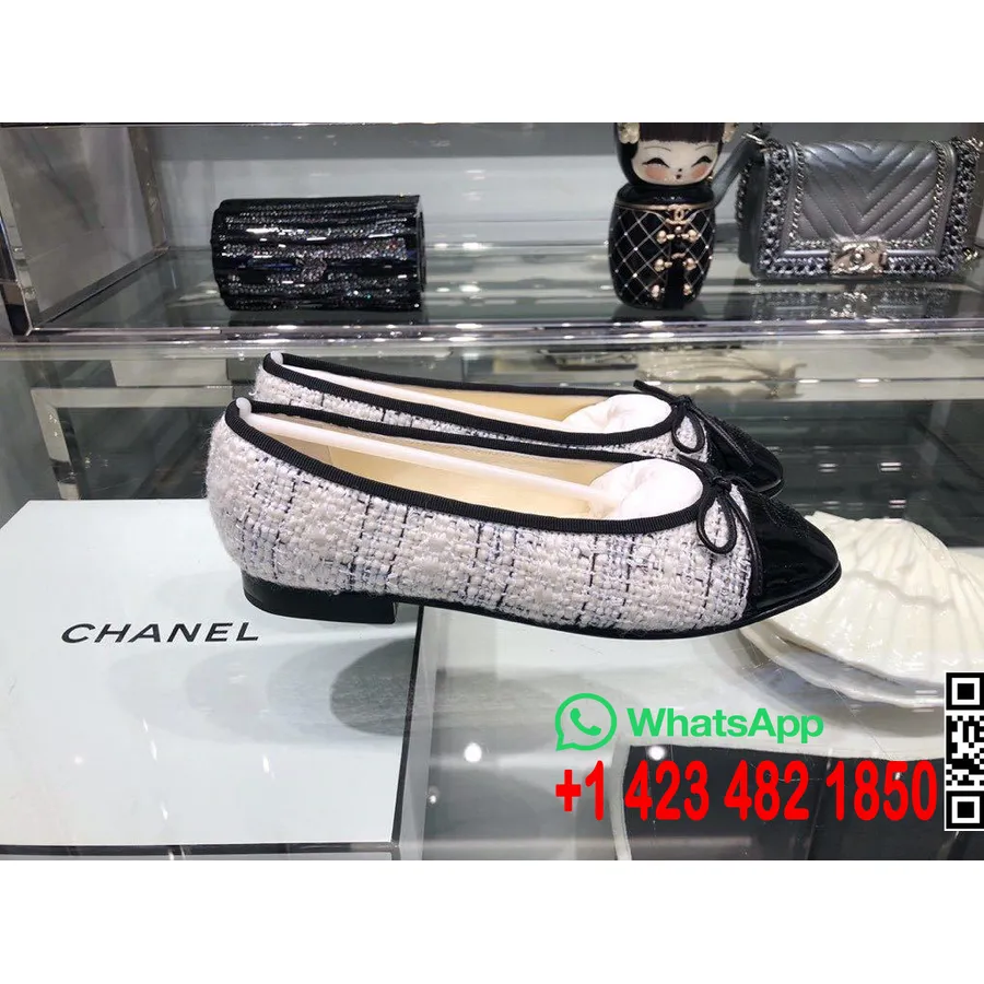 Balerini Chanel Din Piele De Vițel Tweed și Grosgrain Colecția Toamnă/iarna 2019, Gri/negru