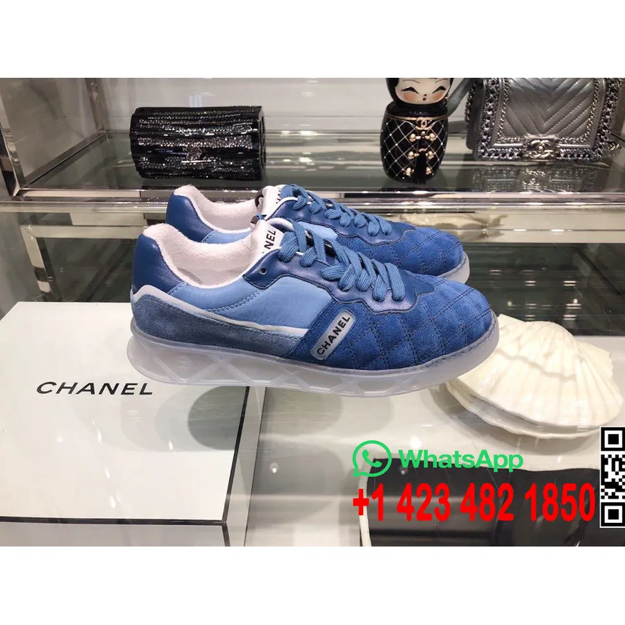 Pantofi Sport Chanel Din Piele Intoarsa Piele De Vitel Colectia Toamna/iarna 2019, Albastru