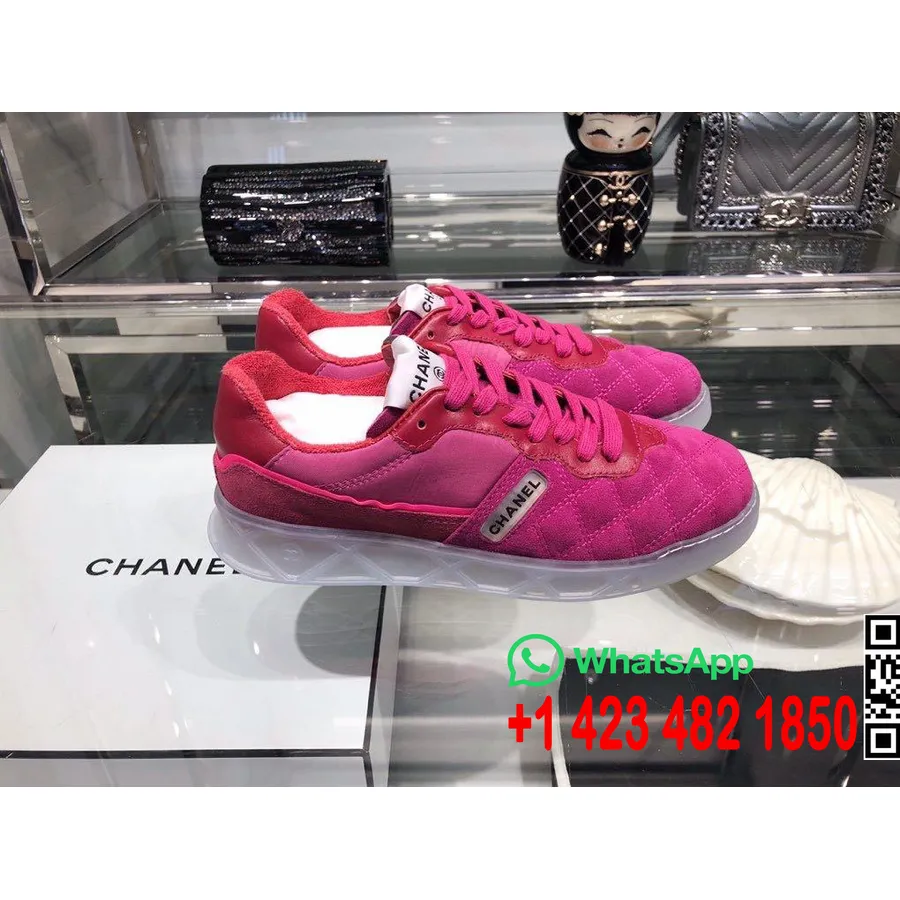 Pantofi Sport Chanel Din Piele Intoarsa Piele De Vitel Colectia Toamna/iarna 2019, Roz Aprins