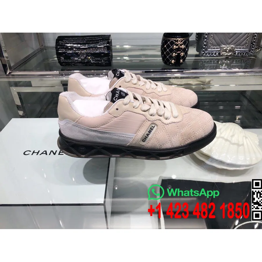 Chanel Suede Trainer Sneakers Calfskin Leather Fall/Winter 2019 Collection, Beige