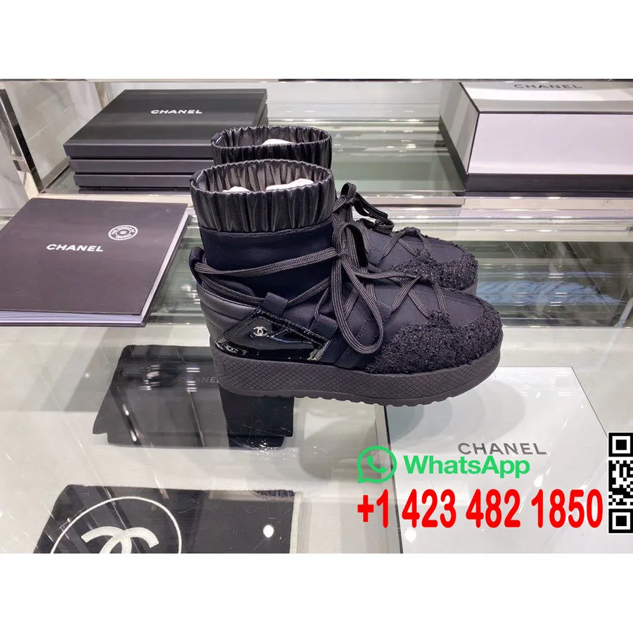 Chanel Snörning Plattform Creepers Tweed/kalvskinn Läder Höst/vinter 2019 Kollektion, Svart