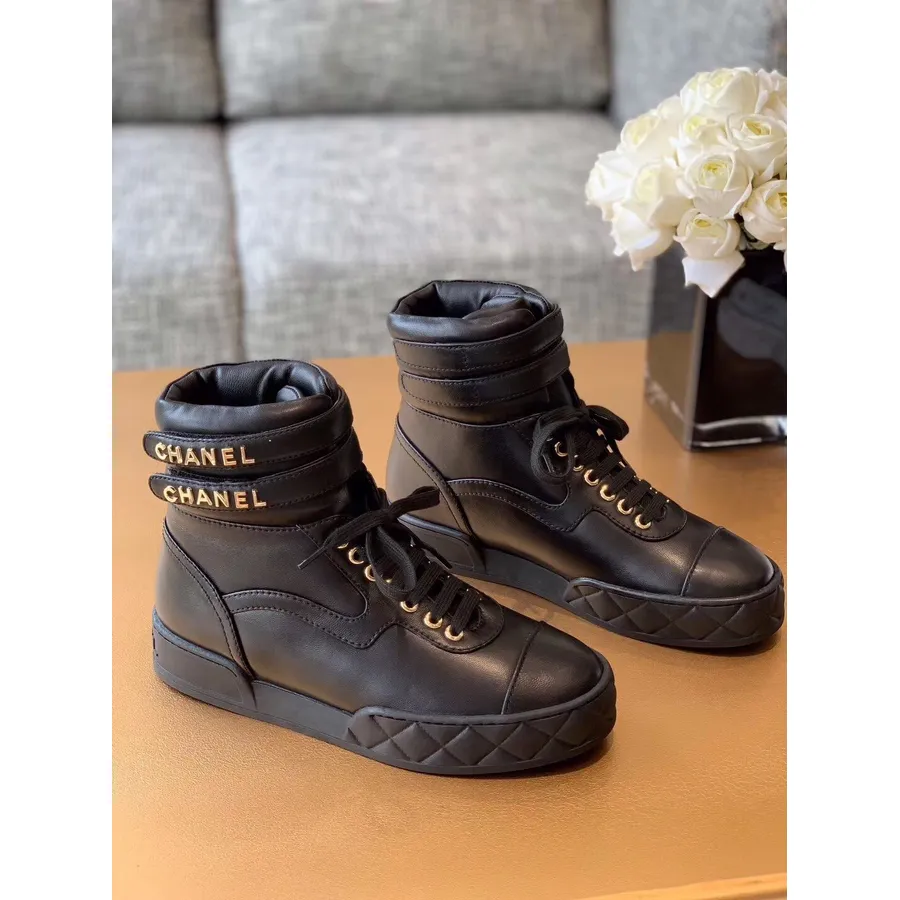 Chanel Strap Hi-Top Sneakers Lambskin Leather G34967 Fall/Winter 2019 Collection, Black