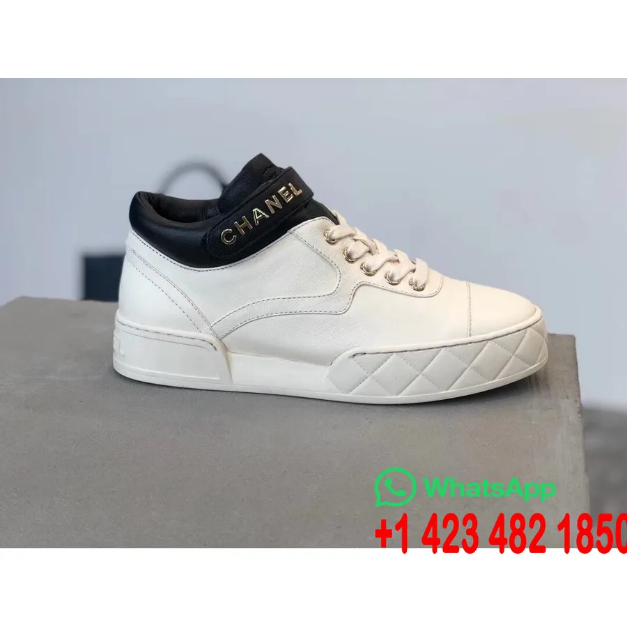 Chanel Strap Sneakers Lambskin Leather G34967 Fall/Winter 2019 Collection, White/Black