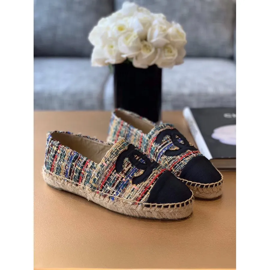 Espadrile Chanel Tweed & Piele De Vițel Grosgrain Colecția Pre-toamnă/iarnă 2019, Multicolor Roșu/albastru/verde