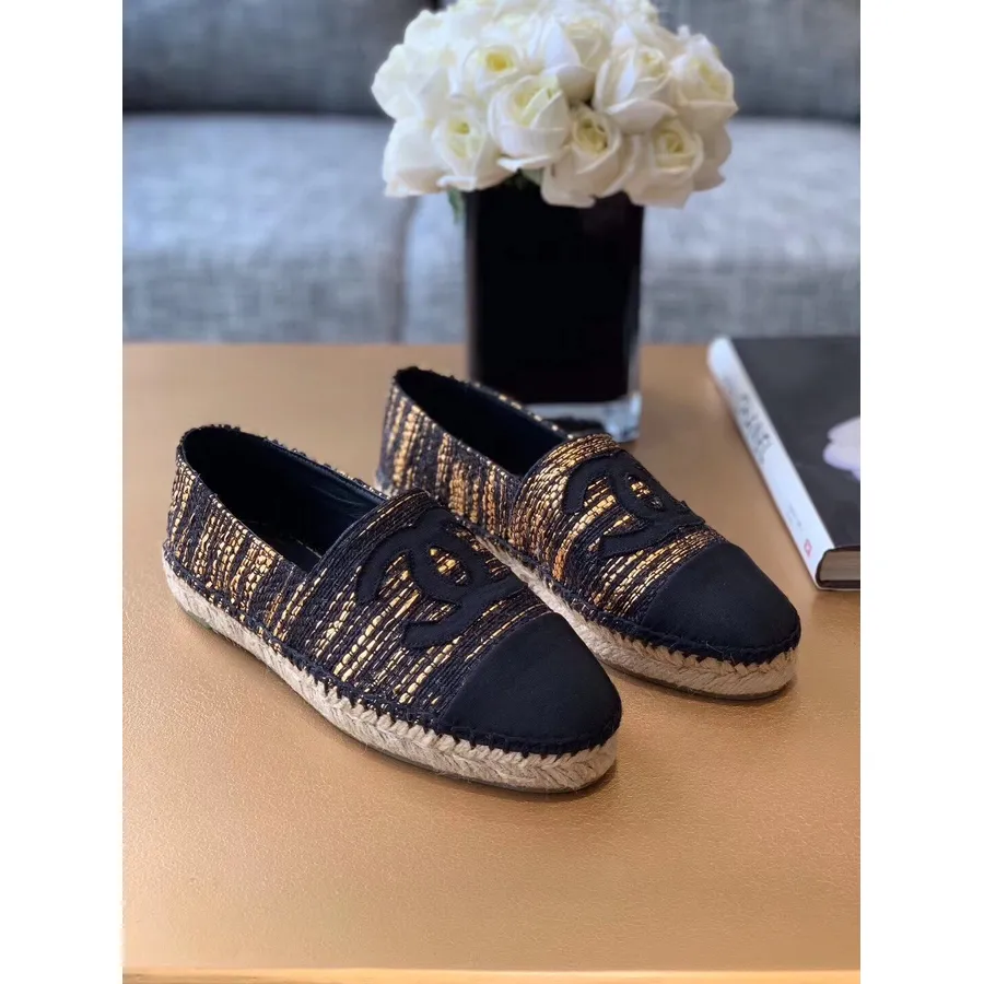 Espadrile Chanel Tweed și Piele De Vițel Grosgrain Colecția Pre-toamnă/iarnă 2019, Auriu/negru