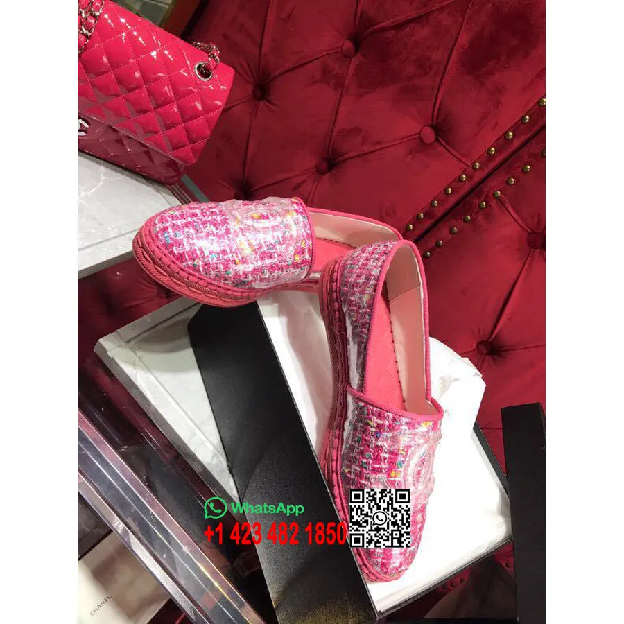 Chanel Tweed/Pvc CC Logo Espadrilles Frühjahr/Sommer 2019 Act 2 Kollektion, Rosa