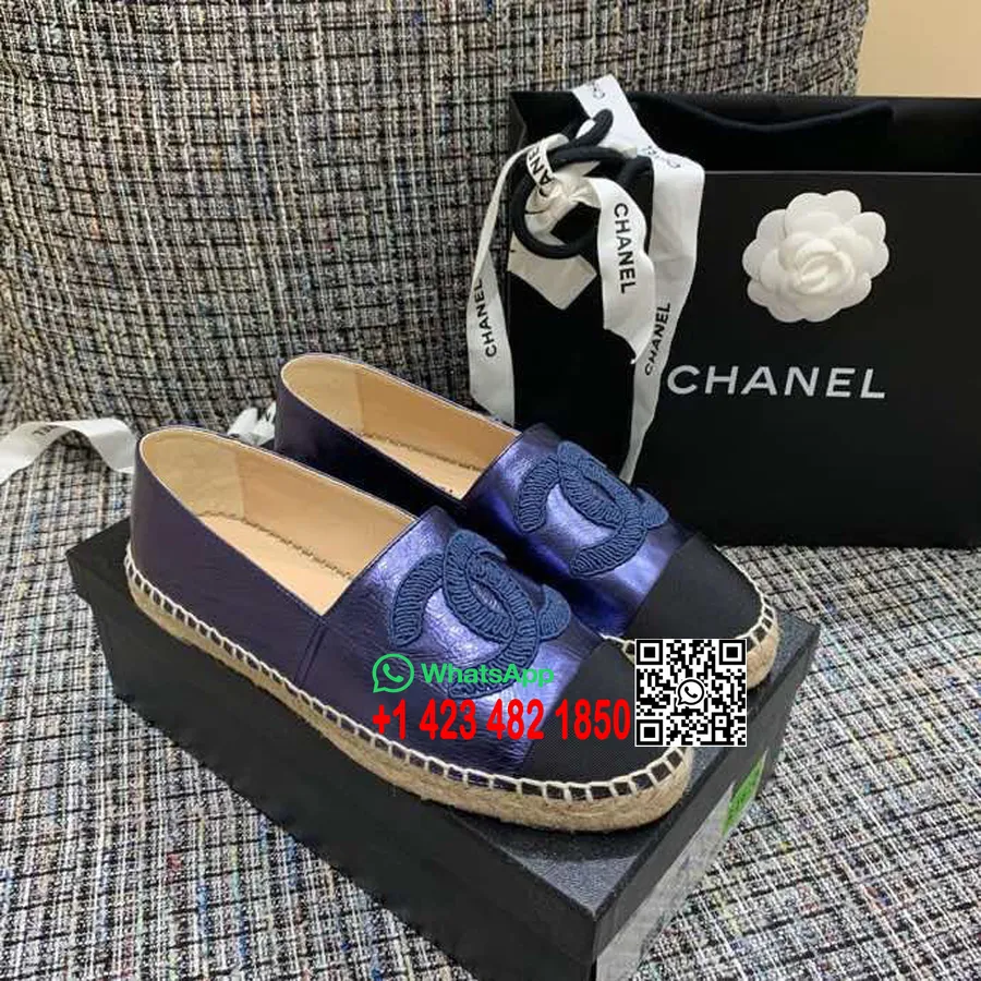 Chanel Cc Logo Espadrile Od Janjeće Kože Proljeće/ljeto 2019. Kolekcija 1, Metalik Plava