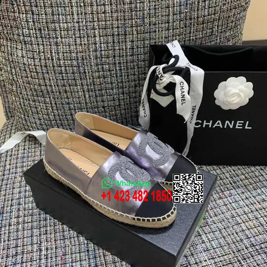 Chanel Cc Logo Espadrilles Báránybőr Bőr Tavaszi/nyári 2019 Act 1 Kollekció, Metálszürke