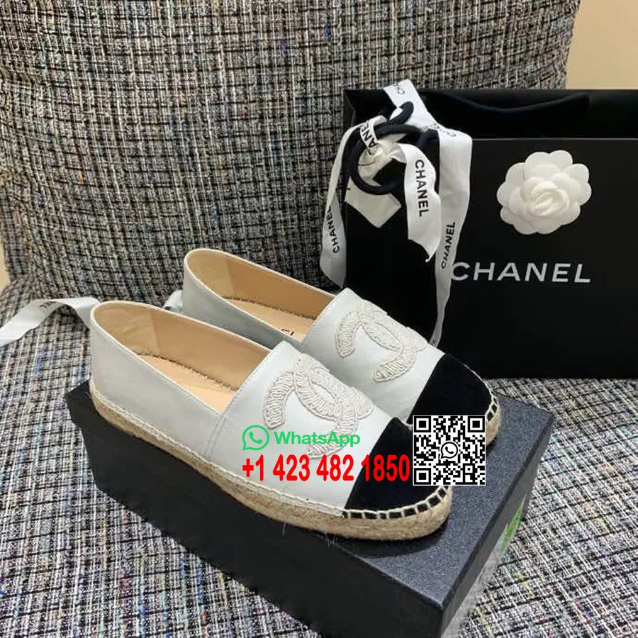 Chanel Cc Logo Espadrilles Báránybőr Bőr Tavaszi/nyári 2019 Act 1 Kollekció, Fehér/fekete