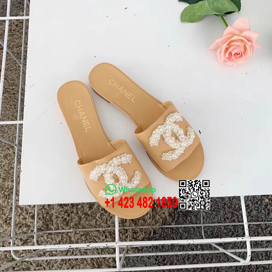 Chanel Sandalen Met Illegale Parels Lamsleer Lente/zomercollectie 2019, Beige