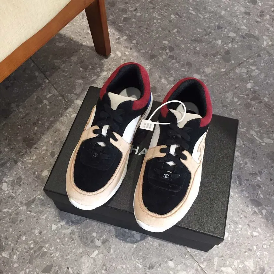 Chanel Nylon Trainer Sneakers G34360 Suede & Lambskin Leather Spring/Summer 2019 Collection, Beige/White/Berry/Blue