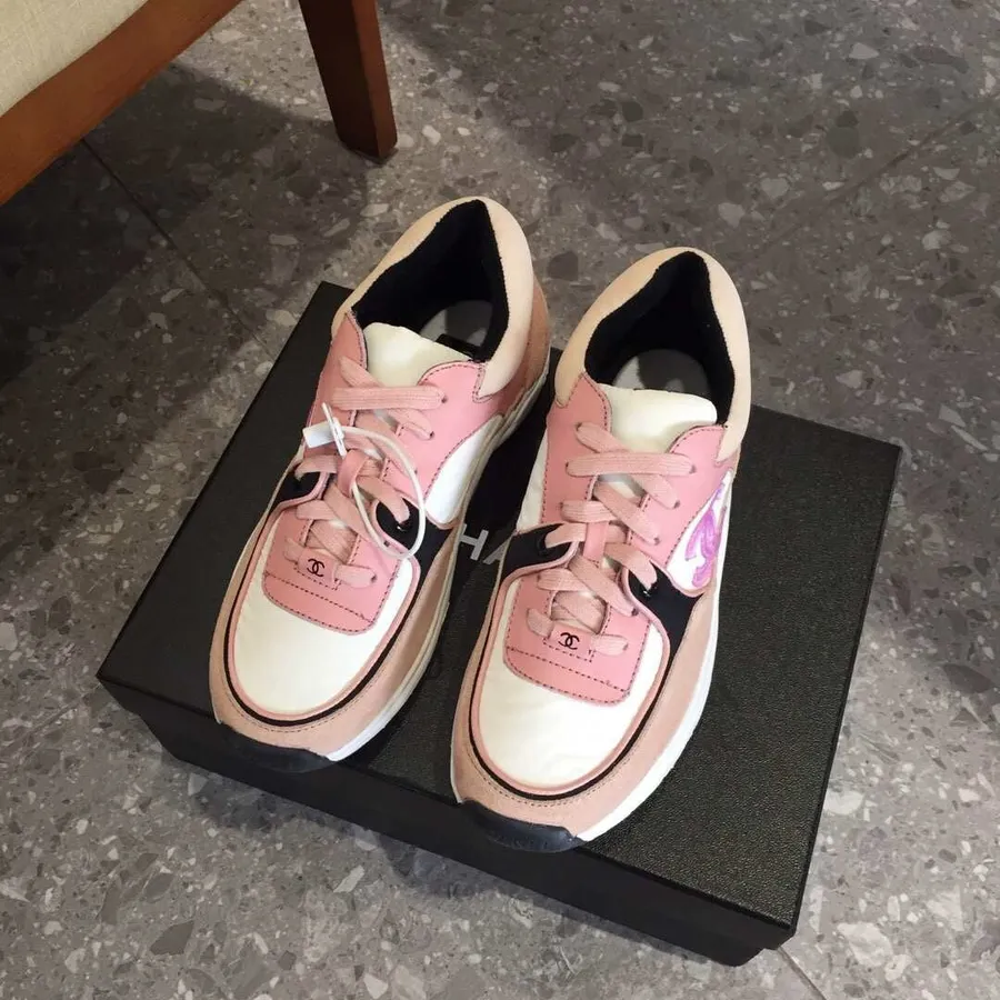 Chanel Naylon Trainer Spor Ayakkabı G34360 Kuzu Deri Ve Süet Deri İlkbahar/yaz 2019 Koleksiyonu, Pembe/siyah/beyaz