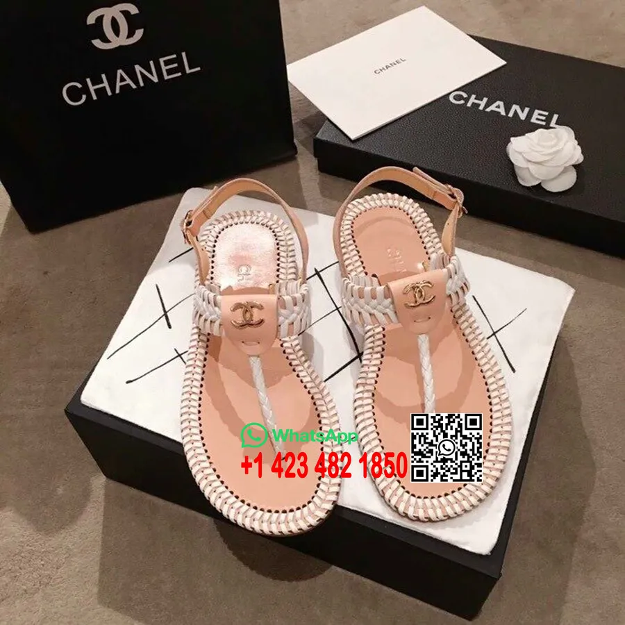 Chanel Woven Tanga CC Sandalen G34876 Lammleder Frühjahr/Sommer 2019 Kollektion, Weiß